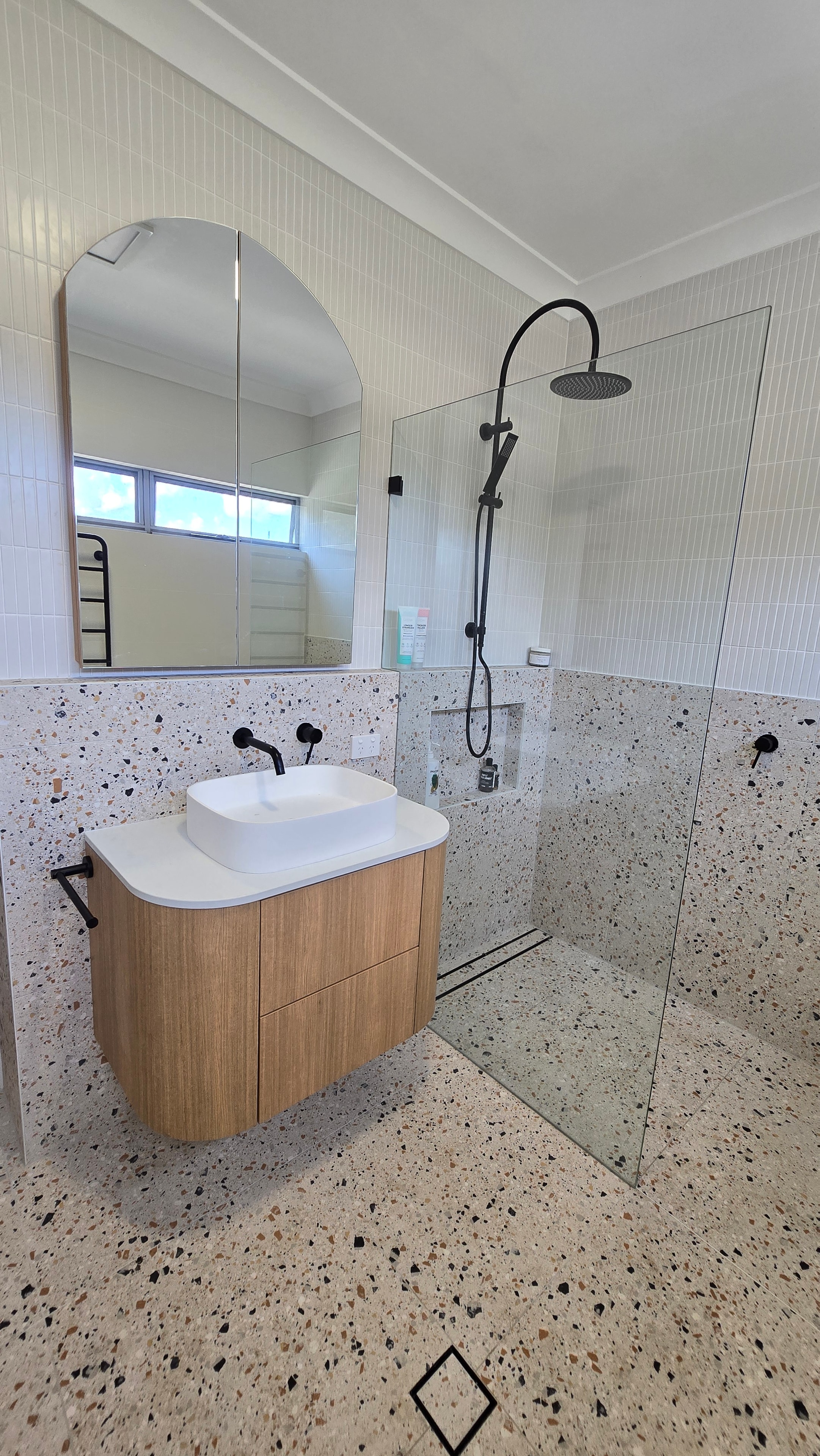 Curved Timber Vanity Bathroom — North Haven