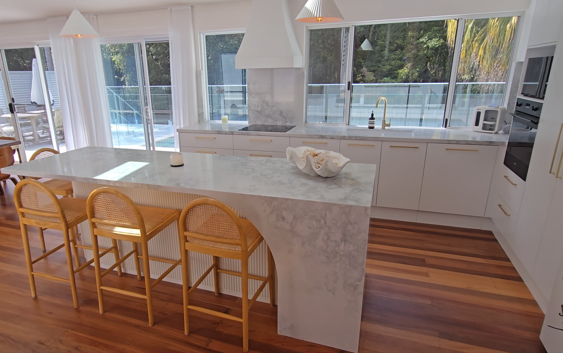 Curved Stone Waterfall End Kitchen - Port Macquarie